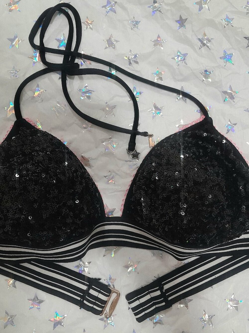 Victoria's secret black  sequin bikini top size medium